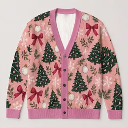 Pink Christmas Trees Snowflakes and Bows for Cozy Holiday Gatherings and Festive Parties All-over Print Knitted Cardigan