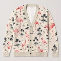 Pink Flamingos And Palm Tree Islands For Sunny Beach Getaways And Resort Days Away All-over Print Knitted Cardigan