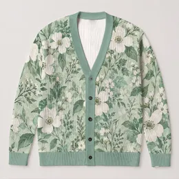 Mint Green Botanical Blooms for Relaxed Spring Layering and Everyday Weekend Style All-over Print Knitted Cardigan
