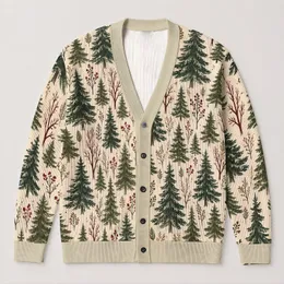 Evergreen Tree Motifs For Cozy Holiday Gatherings And Winter Layering For Women At Home All-over Print Knitted Cardigan