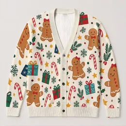 Gingerbread People And Candy Canes For Cheerful Holiday Layering And Winter Parties All-over Print Knitted Cardigan