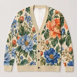 Colorful Vintage Garden Blooms for Everyday Layering and Weekend Outings for Women All-over Print Knitted Cardigan