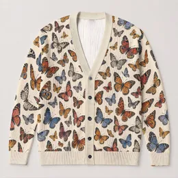 Colorful Butterfly Motifs for Autumn Layering and Everyday Nature-Lover Style for Women All-over Print Knitted Cardigan