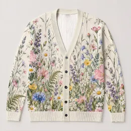 Watercolor Wildflower Meadow for Everyday Layering and Spring Garden Outings for Women All-over Print Knitted Cardigan