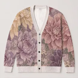 Muted Wildflower Blooms for Relaxed Everyday Layering, Weekend Style, and Travel Wear All-over Print Knitted Cardigan