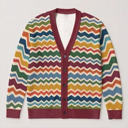 Multicolor Wavy Stripes for Relaxed Weekend Layering and Travel Days, Women's Casual Style All-over Print Knitted Cardigan