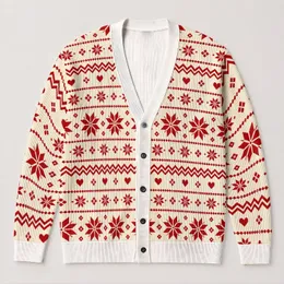 Red White Nordic Snowflakes for Cozy Holiday Layering and Winter Gatherings Style All-over Print Knitted Cardigan