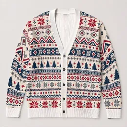 Snowflake Pine Tree Fair Isle Holiday Motifs For Cozy Winter Layering And Gifting All-over Print Knitted Cardigan
