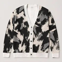 Monochrome Abstract Brushstrokes for Casual Layering and Everyday Streetwear Style Looks All-over Print Knitted Cardigan