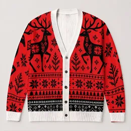 Nordic Reindeer Snowflakes For Cozy Christmas Layering Men's Holiday Weekend Style All-over Print Knitted Cardigan