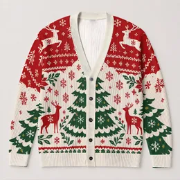Christmas Tree Snowflake Holiday Motif for Cozy Winter Layering, Men's Festive Style All-over Print Knitted Cardigan