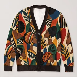 Colorful African Women Profiles For Travel Style And Everyday Layering, Bold Gift Idea All-over Print Knitted Cardigan