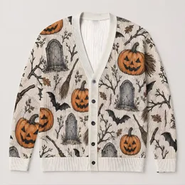 Gothic Tombstones, Bats And Jack-O-Lanterns For Halloween Evenings And Autumn Women All-over Print Knitted Cardigan