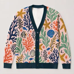 Colorful Ocean Sea Life Motifs for Relaxed Coastal Layering and Everyday Women's Style All-over Print Knitted Cardigan