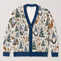 Woodland Gnomes Evergreen Trees Cozy Winter Layering Gift for Women's Plus Size Wear All-over Print Knitted Cardigan