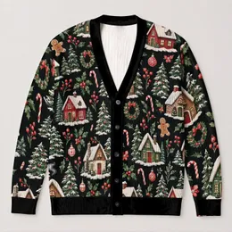 Whimsical Christmas Village Houses And Candy Canes For Festive Gatherings For Women All-over Print Knitted Cardigan