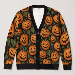 Jack-O'-Lantern Pumpkin Halloween Orange Autumn Spooky Style for Holiday Parties All-over Print Knitted Cardigan