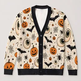 Pumpkin Eyeballs and Bats for Halloween Gatherings and Cozy Autumn Layering Women All-over Print Knitted Cardigan