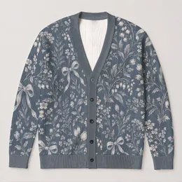 Vintage Botanical Bows for Everyday Layering and Romantic Weekend Style for Women All-over Print Knitted Cardigan