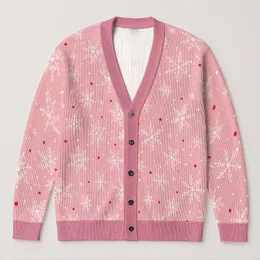 Pink Snowflake Polka Dot Winter Style For Cozy Everyday Layering Gift For Mom Friends All-over Print Knitted Cardigan