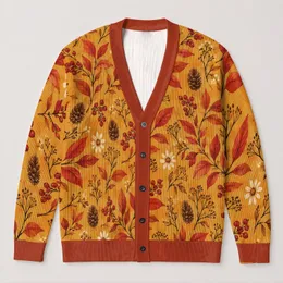 Autumn Botanical Foliage For Cozy Fall Layering And Everyday Women's Casual Style All-over Print Knitted Cardigan