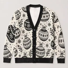 Monochrome Holiday Ornaments for Cozy Winter Gatherings and Everyday Layering Style All-over Print Knitted Cardigan