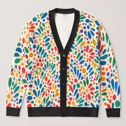Colorful Retro Dots And Dashes For Cheerful Everyday Layering, Women’s Casual Style All-over Print Knitted Cardigan