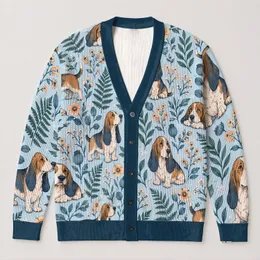 Basset Hound Garden Companions for Cozy Fall Walks and Everyday Layering Dog Lovers All-over Print Knitted Cardigan