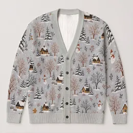 Snowy Cabin Forest with Bare Trees for Cozy Holiday Layering Women's Winter Style All-over Print Knitted Cardigan