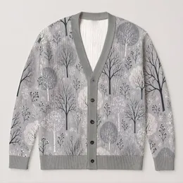 Winter Woodland Trees for Cozy Everyday Layering and Nature-Loving Women's Casual Style All-over Print Knitted Cardigan