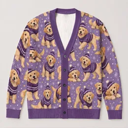 Golden Retriever Winter Dogs for Cozy Everyday Adventures and Outdoor Walks All-over Print Knitted Cardigan