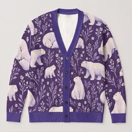 Polar Bear Winter Foliage for Cozy Arctic Layering, Gifts for Wildlife-Loving Moms All-over Print Knitted Cardigan