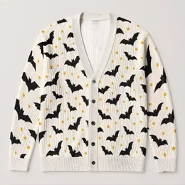 Black Bat And Golden Star Night Sky Motif For Halloween Layering, Women’s Casual Style All-over Print Knitted Cardigan