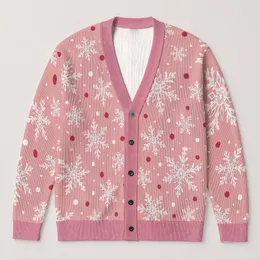 Pink Snowflakes And Polka Dots For Cozy Winter Celebrations And Holiday Gatherings All-over Print Knitted Cardigan
