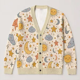 Celestial Moon And Star Motifs For Cozy Autumn Layering And Everyday Whimsy Style All-over Print Knitted Cardigan