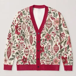 Red Floral Ornament Holiday Layering For Cozy Autumn Gatherings And Winter Weekends All-over Print Knitted Cardigan