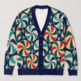 Retro Geometric Pinwheel Motif for Colorful Everyday Layering, Women’s Plus Size Style All-over Print Knitted Cardigan