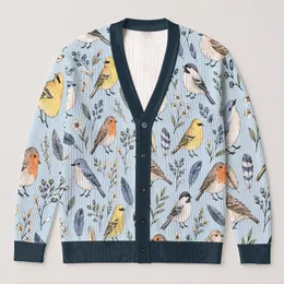Hand-Drawn Songbirds and Feathers for Cozy Everyday Layering and Nature-Loving Women All-over Print Knitted Cardigan