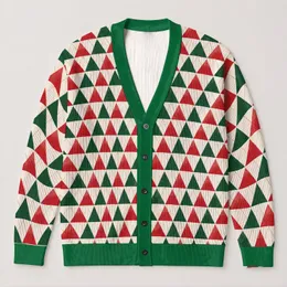 Red Green Triangle Geometry For Festive Layering And Everyday Style For Women At Home All-over Print Knitted Cardigan