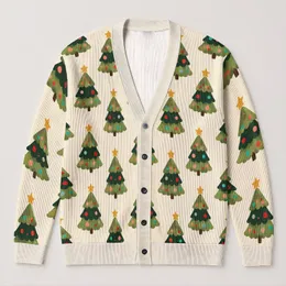 Festive Evergreen Trees With Colorful Ornaments For Christmas Parties And Cozy Layering All-over Print Knitted Cardigan