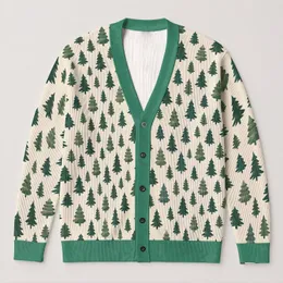 Evergreen Tree Holiday Motif for Christmas Parties and Winter Layering for Casual Women All-over Print Knitted Cardigan