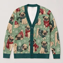 Cute Pug Dogs In Winter Scarves For Cozy Dog Lover Style And Casual Holiday Days All-over Print Knitted Cardigan