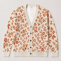 Rust Orange Floral Blooms for Cozy Autumn Layering, Women’s Everyday Fall Wardrobe All-over Print Knitted Cardigan