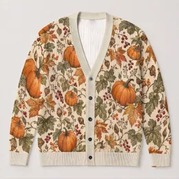 Pumpkin Vine Harvest Motifs for Cozy Autumn Gatherings and Everyday Layering for Women All-over Print Knitted Cardigan