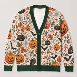 Halloween Pumpkin Bats And Autumn Leaves For Festive Fall Layering Women's Style All-over Print Knitted Cardigan
