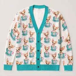 Chihuahua Teacup Hearts for Cozy Tea Lovers, Dog Moms, and Everyday Layering Style All-over Print Knitted Cardigan
