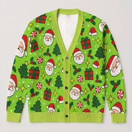 Santa Faces, Gifts And Holiday Trees For Cozy Christmas Gatherings, Women's Festive Style All-over Print Knitted Cardigan