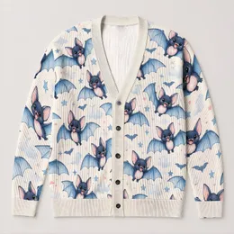 Cute Blue Bat Night Friends For Cozy Autumn Layering And Casual Halloween Wear For Women All-over Print Knitted Cardigan