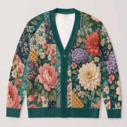 Vintage Floral Patchwork Blooms for Layered Spring Outfits and Everyday Women's Style All-over Print Knitted Cardigan