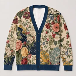 Vintage Floral Patchwork Blooms for Everyday Layering, Spring Outings and Gift Giving All-over Print Knitted Cardigan